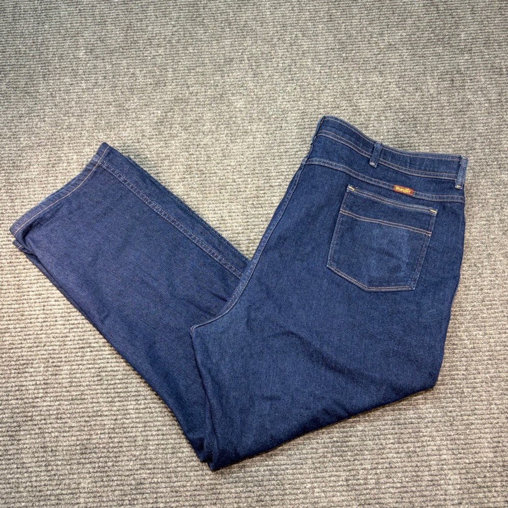 Vintage Wrangler USA Mens 48x30 Dark Wash Straight Leg Denim Jeans 85498PS